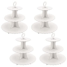 4 Pack 3 Tier Round Cardboard Cupcake Stands, White Cupcake Stand Holder, Dessert Display Stand for Wedding, Birthday, Party, Anniversary Halloween,