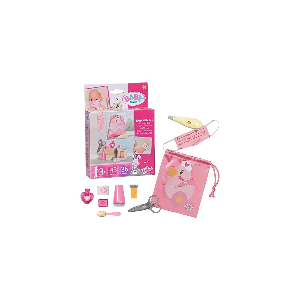 First Aid Kit 834091 - Accessories for Baby born Dolls - Includes 9 Medical Doll Accessories and Drawstring Pouch - Suitable for Kids from 3+