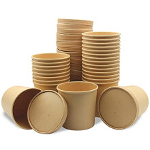 Take Out Food To Go Containers, 25 Pieces Brown Soup Container with Lids, Takeaway Paper Bowl, Waterproof and Oil Proof, for Ice Cream, Soup, Snack