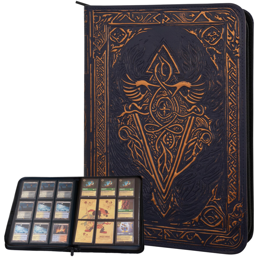 Lynx Trading Card Binder - 9 Pocket Album W Zipper - 360 Side Loading Folder For Tcg - 3D Pu Leather - For Mtg, Disney Lorcana Trading Card Game, Magic The
