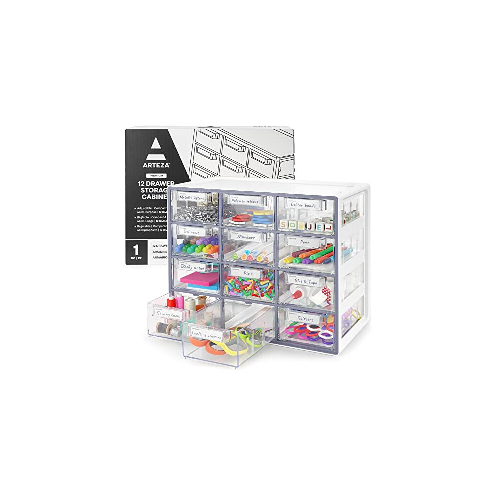 Desk Drawer Organiser, Multipurpose 12-Drawer Cabinet for Kitchen Storage, Tools, and Art Supplies, 23.39cm x 41.19cm x 32.49cm-image-OPC-PDVYPQX-NEW
