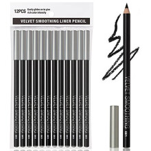 12PCS Erinde Black Eyeliner Pencil Set, 2 in 1 Soft Eyeliner pencil & Eyeshadow pencil Waterproof, Natural Matte Hypoallergenic Eyeliners, Black