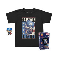 Pocket Pop! & Tee: Marvel - Captain America - for Children and Kids - Large - (L) - T-Shirt - Clothes With Collectable Vinyl Minifigure - Gift Idea -