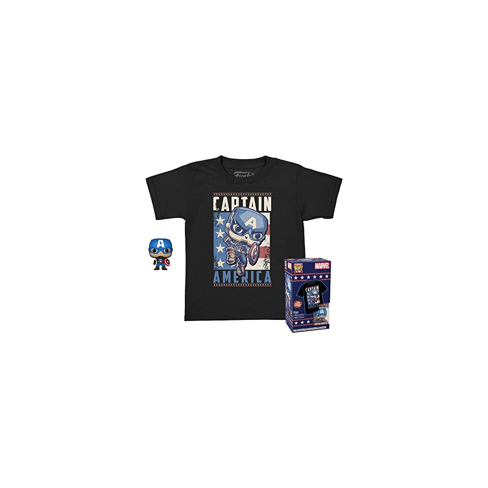 Pocket Pop! & Tee: Marvel - Captain America - for Children and Kids - Large - (L) - T-Shirt - Clothes With Collectable Vinyl Minifigure - Gift Idea -
