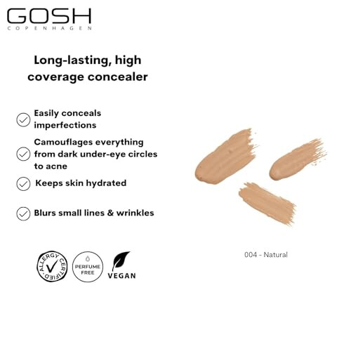 Corector lichid, Gosh, Acoperire mare, 004, Natural, 6 ml 1