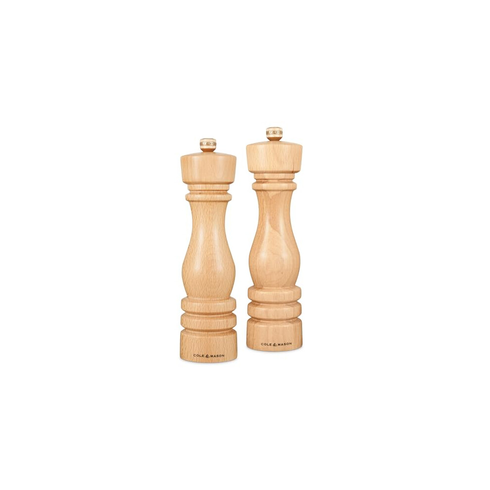 H233011 London Natural Beech Salt and Pepper Mill Set, 220mm, Precision+ Carbon/Ceramic Mechanisms, Salt and Pepper Grinders with Adjustable Grind,