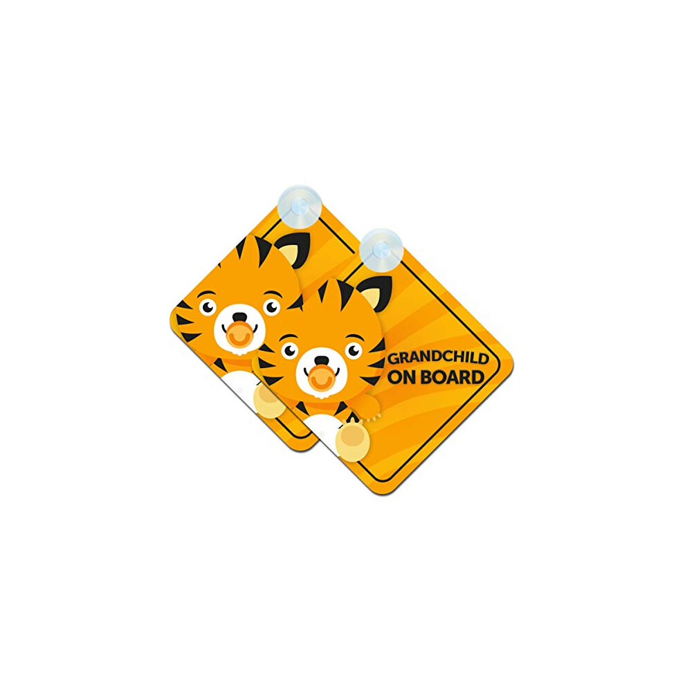 Baby On Board Sign For Car Twin Pack 2Pcs Kids Safety Warning Car Sign Grandchild Tiger Design Mybabyonboard Uk