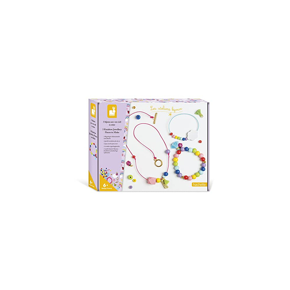 - 3-Piece Make-Your-Own Rainbow Jewellery Set - 2 Bracelets & 1 Necklace - Les Ateliers Bijoux - Kids' Crafts Kit - Dexterity & Concentration -