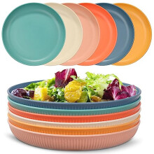 Lightweight & Unbreakable Dinner Plates Set of 6, Reusable Plastic Plates, 6 Colors Pizza/Pasta/Snack/Salad Dinner Sets for Home, Office, Picnic, Park