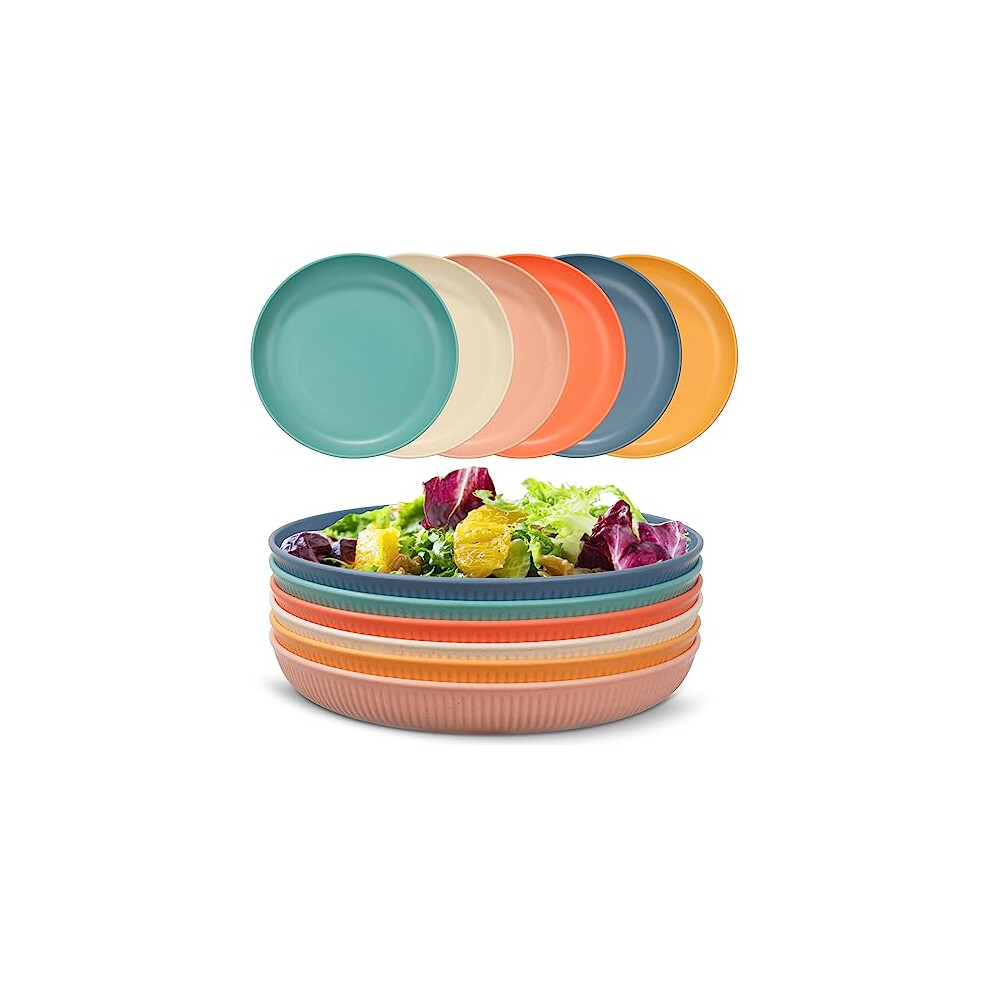 Lightweight & Unbreakable Dinner Plates Set of 6, Reusable Plastic Plates, 6 Colors Pizza/Pasta/Snack/Salad Dinner Sets for Home, Office, Picnic, Park