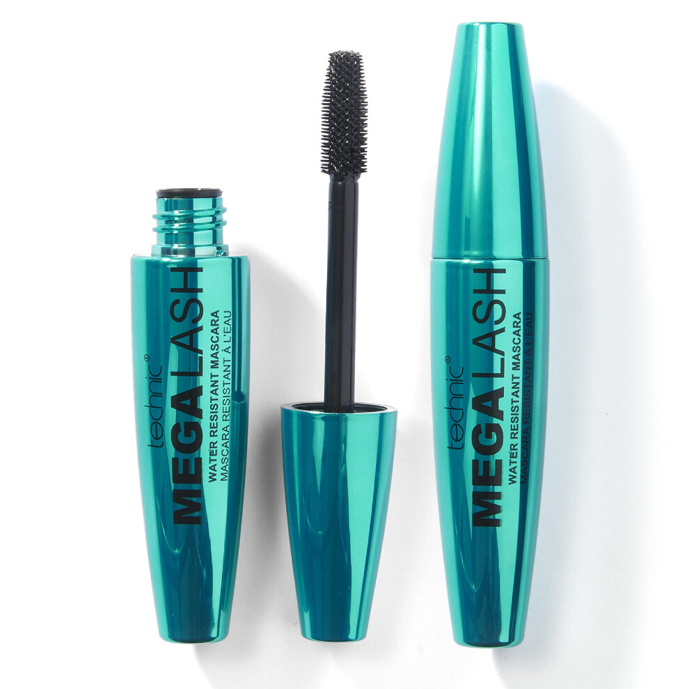 Mega Lash Water Resistant Mascara Duo 2 Pieces - Vegan, Ultra Black, Water Resistant, Hard wearing, Smudge-Proof, Lash Building Formula For Volume