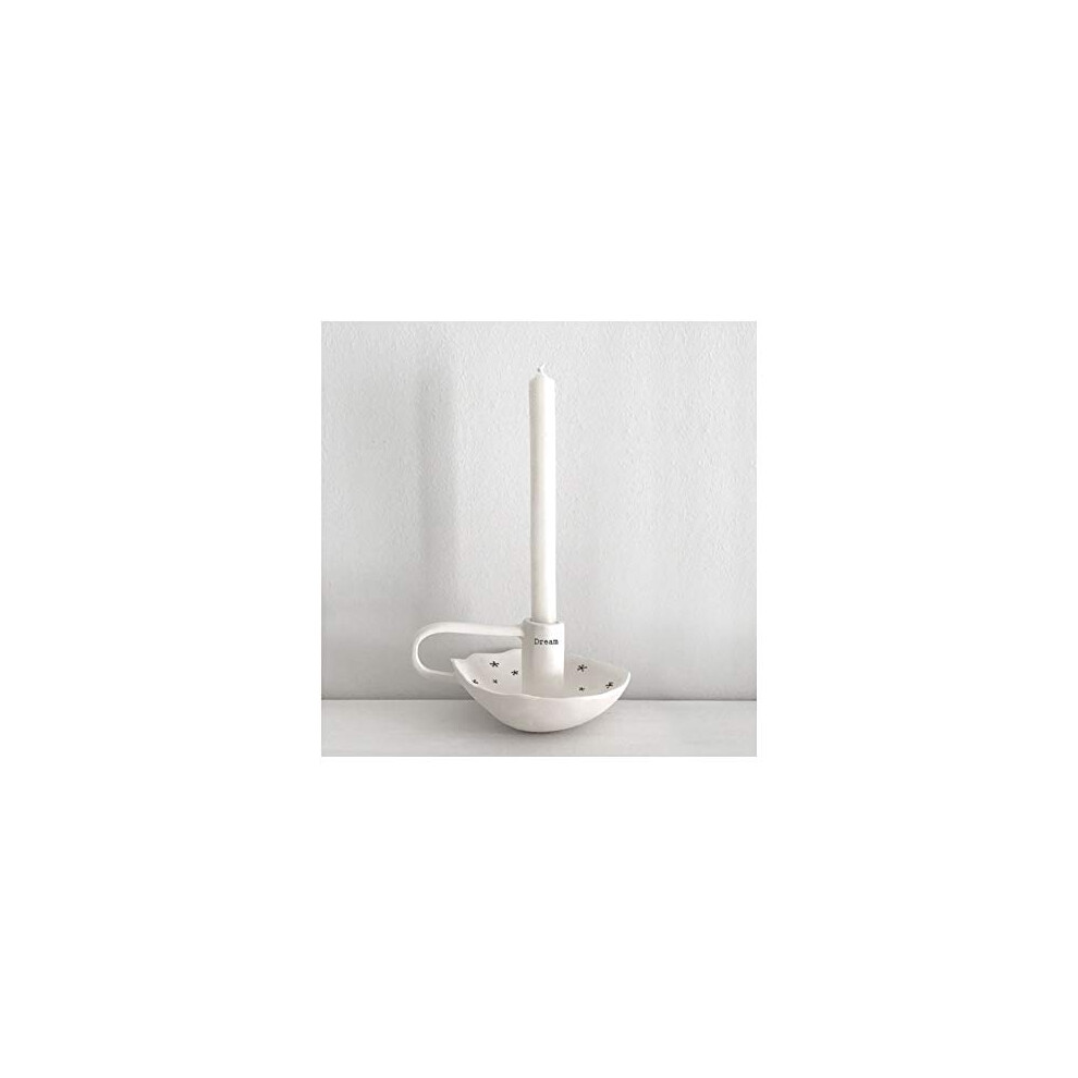 East Of India Porcelain Candle Holdedream White