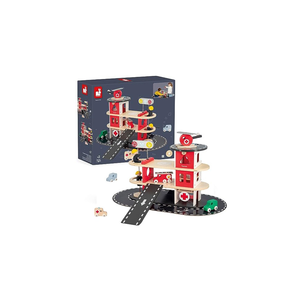 - Bolid Wooden Fire Station - 5 Vehicles Included - Imagination and Fine Motor Skills - FSC-Certified - Water-Based Paints - 2 Years +, J04639