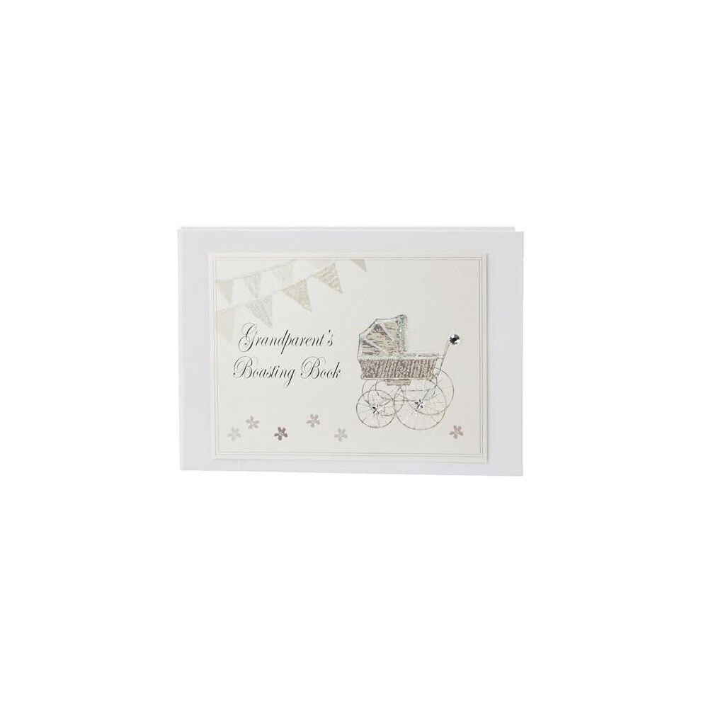 Grandparent's Boasting Book Tiny Album ( Pram And Bunting) Blue White Cotton Cards