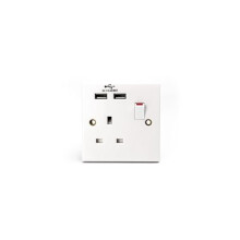 Plug Socket UK | Single Socket with Double USB Plug | White Plastic | 13A Single Switched Wall Socket | S1G13A2USBSWS4