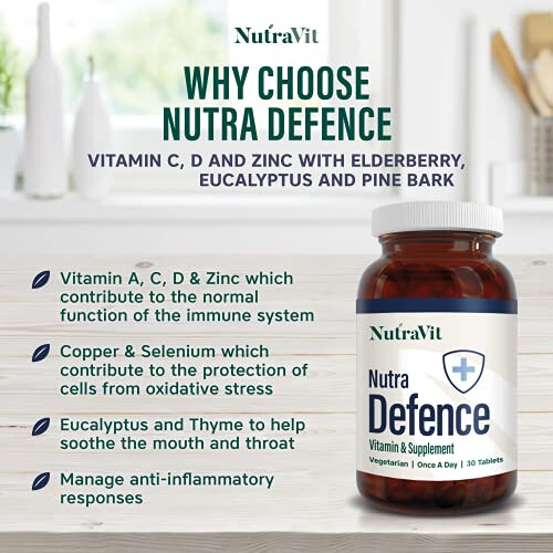 NUTRADEFENCE - Immune System Vitamins | Immune System Booster - 30 Tablets - Immune Support for Cold and Flu - Contains Elderberry, Eucalyptus, 2