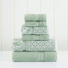 Trefoil Filigree 6-Piece Reversible Yarn Dyed Jacquard Towel Set - Bath Towels, Hand Towels, & Washcloths - Super Absorbent & Quick Dry - 100% Combed