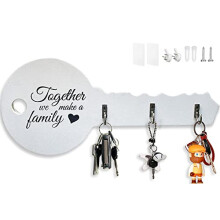 Wooden Key Holder for New Home, Self Adhesive or Drilling 3 Ways Installation Key Rack, Key Hooks Wall Mounted, Key Holder for The Home(White)