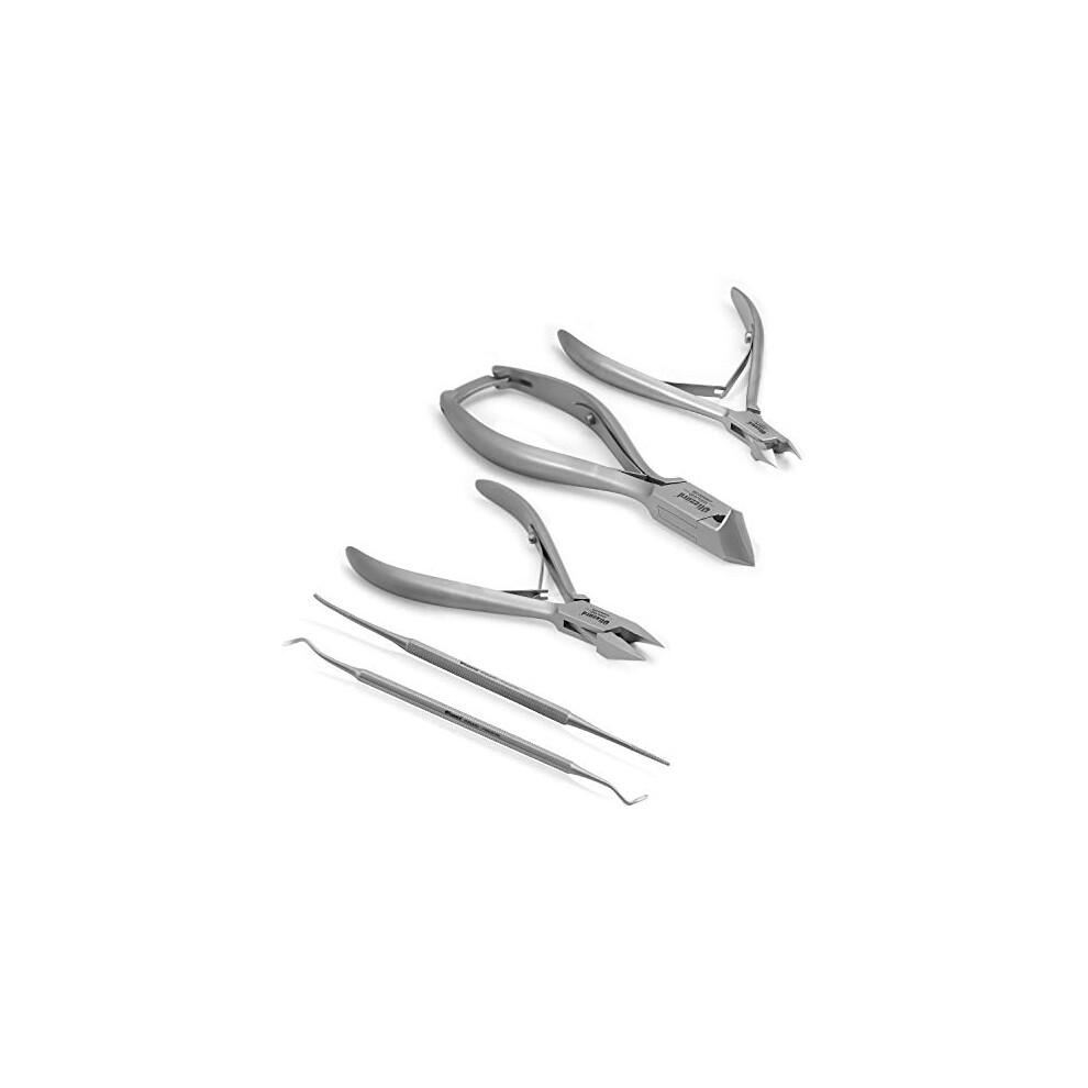 Blizzard Podiatry Tool Kit By Â 5 Piece Set With Concave Arrow And Flame Toenail Nippers, Blacks File And Probe - German Forged Instruments