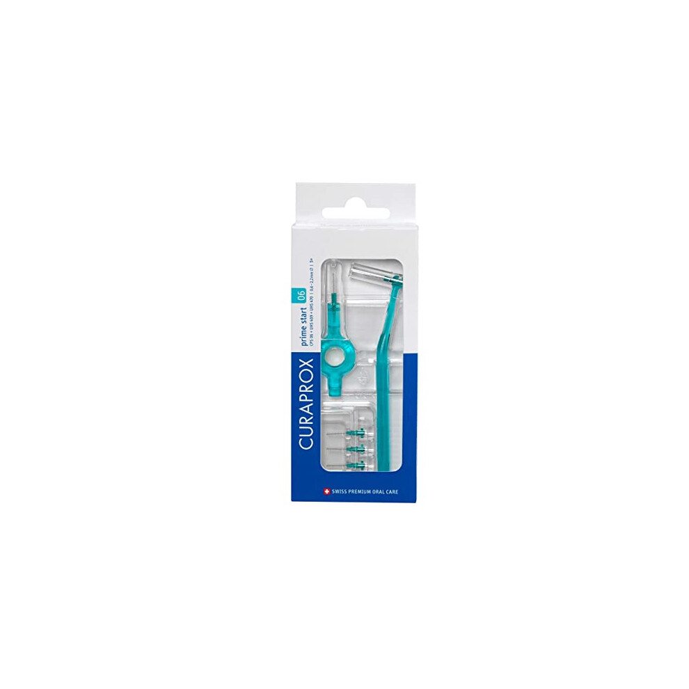 CPS 06 Prime Start Interdental Brush Kit, Turquoise - 5 x 0.6mm - 2.2mm Interdental Brushes + 2 Interdental Toothbrush Holders