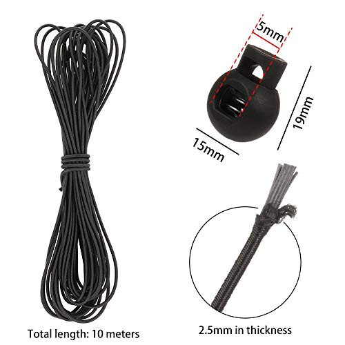 50pcs Spring Cord Locks Single Hole Plastic Spring Toggle Stoppers Buttons Small Round Elastic Toggle Sliders with 10m Bungee Rope for Drawstring Bag 1