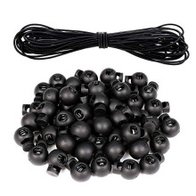 50pcs Spring Cord Locks Single Hole Plastic Spring Toggle Stoppers Buttons Small Round Elastic Toggle Sliders with 10m Bungee Rope for Drawstring Bag