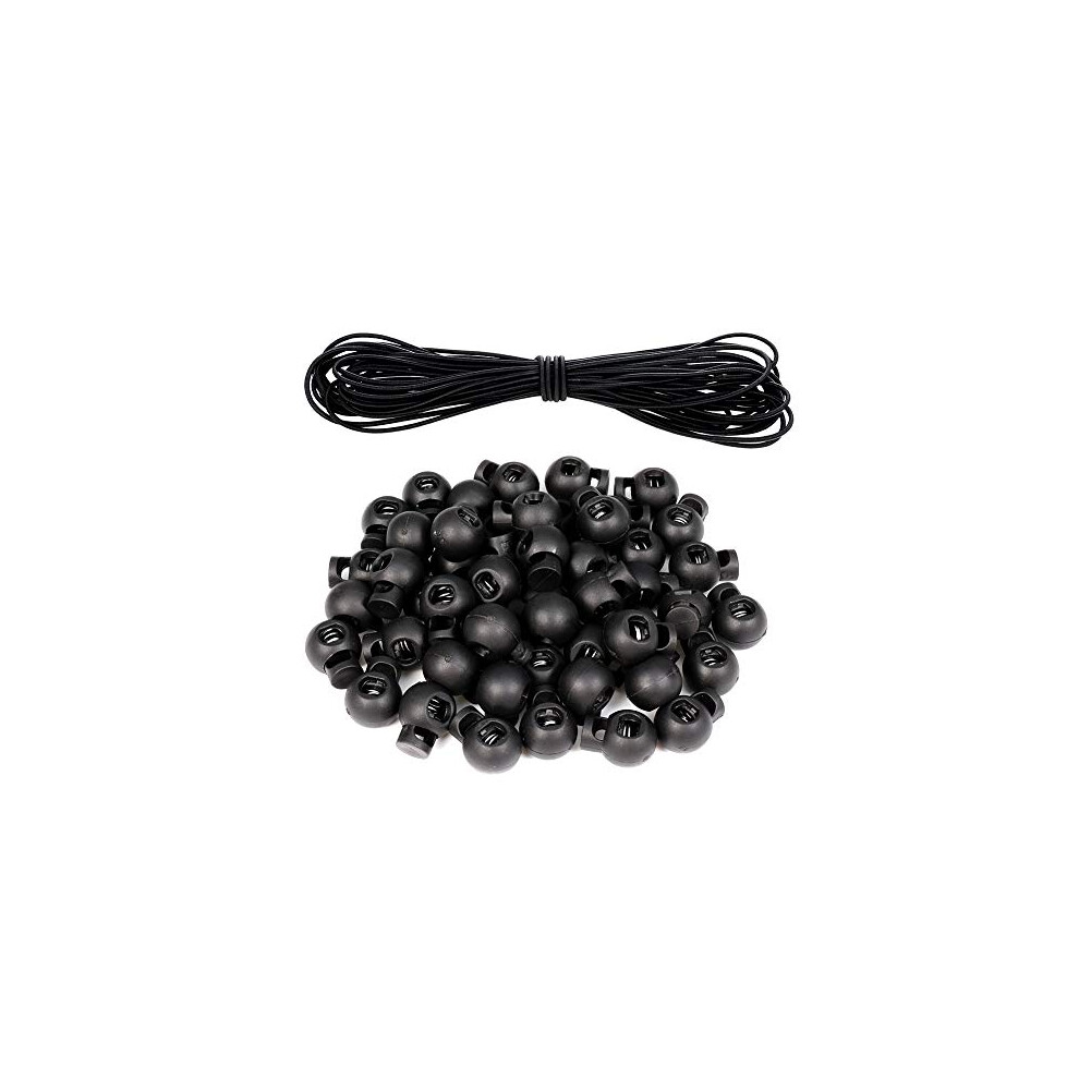 50Pcs Spring Cord Locks Single Hole Plastic Spring Toggle Stoppers Buttons Small Round Elastic Toggle Sliders With 10M Bungee Rope For Drawstring Bag 7363346635316