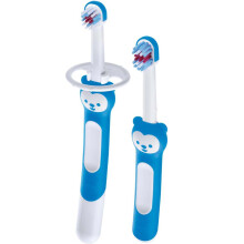 Learn to Brush Set, Two Baby Toothbrushes With Safety Shields, Ideal for Teaching Dental Hygiene to Infants, Baby Training Toothbrush, Blue