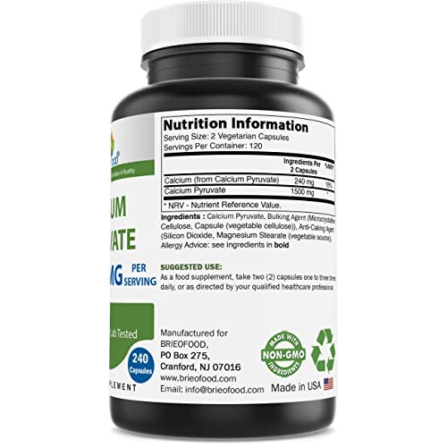 Calcium Pyruvate 1500mg per Serving - 240 Vegetarian Capsules 1