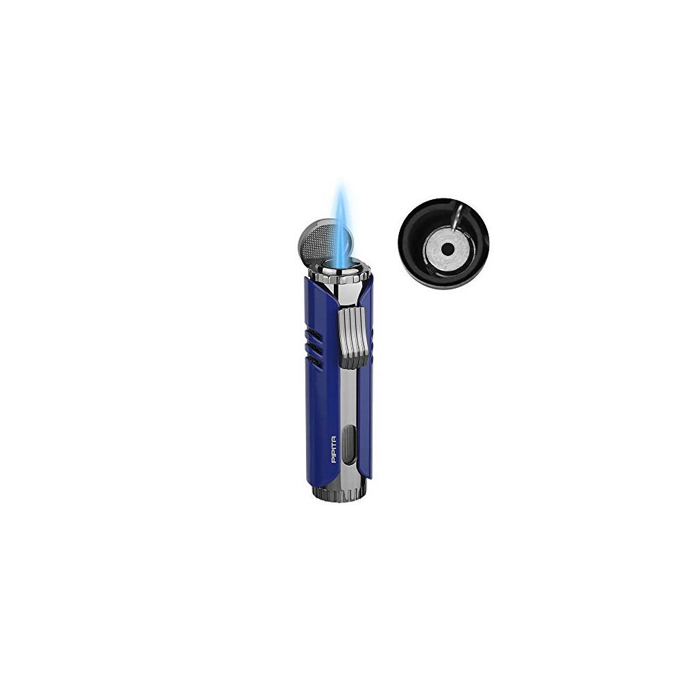 Pipita Blue Torch Lighter Windproof Butane Gas Lighter Jet Single Flame Cigar Lighter, Adjustable Flame And Refillbale Fuel Metal Lighters (Butane Not Included