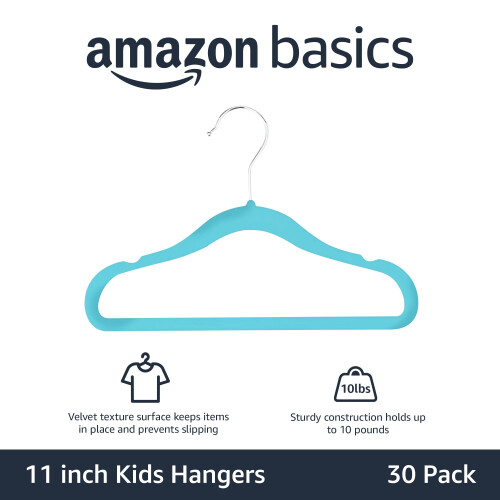 Amazon Children's Hangers, Velvet - Solid Blue, Set of 30 1