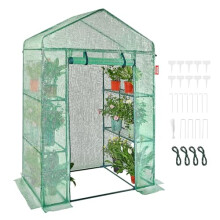 Walk-in Green House, 4.6 x 2.4 x 6.7 ft Greenhouse with Shelves, Set Up in Minutes, High Strength PE Cover with Door & Windows and Steel Frame,