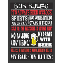 BAR RULES BAR/PUB MAN CAVE SIGN RETRO METAL TIN WALL PLAQUE SIGN NOVELTY GIFT (267MM X 200MM (10" X 8"))