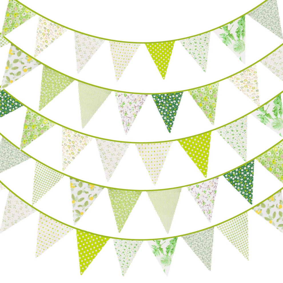 40ft Fabric Bunting Banner Green Floral Vintage Bunting Flags Reusable Cotton Triangle Flag Garland with 42pcs Pennants for Garden Wedding Baby Shower
