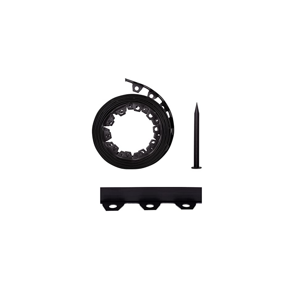 Lawn Garden Edging Border With Heavy-Duty Ground Stakes 32Ft | 10M Black 4Cm High Flexible Flower Bed Edge And Reinforced Plastic Pegs, Professional 5060953800466
