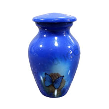 Cremation Urn Memorials Container Jar Pot | Metal Keepsake Urns | Burial Urn | Memorials Keepsake urn (Blue Butterfly)