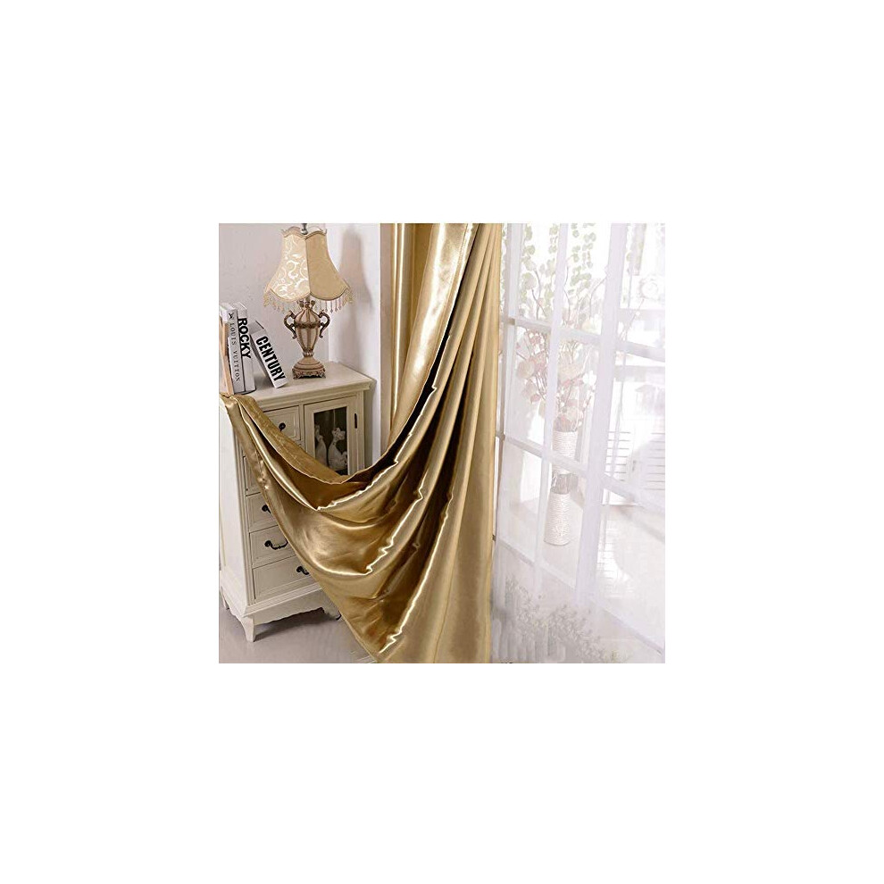 1 Pair Room Darkening Shiny Gold Curtains for Living Room Bedroom Eyelet Golden Curtains for Windows (Gold, 2 x 66x90 Inch)