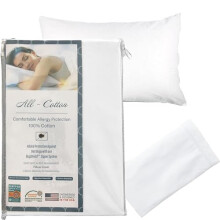 Premium 100% Cotton Zippered Pillow Protector - Queen Size - White - 2 Pack - 300 Thread Count - Hypoallergenic Bed Pillowcase with Zipper -
