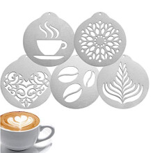 Stainless Steel Coffee Stencils- Coffee Decorating Stencil Barista Cappuccino Arts Templates Coffee Garland Moulds Cake Decorating Tool (5PCS)