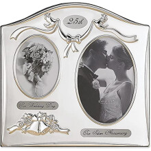 Satin Silver and Brass Plated 2 Opening Picture Frame, 25th Anniversary Design,4 by 6-Inch