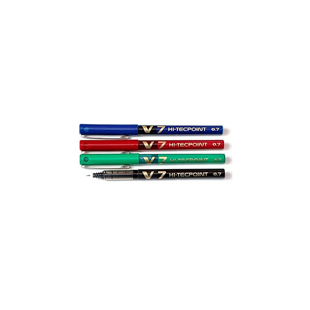 V7 HI-TECHPOINT ROLLERBALL MIXED PACK OF 4 [1 x Black, 1 x Blue, 1 x Red, 1 x Green]