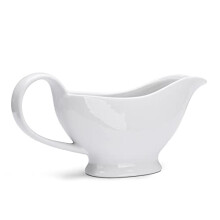 White Gravy Boat, 200ml Ceramic Gravy Jug, Small Sauce Jug with Smooth Handle, Porcelain Sauce Boat for Salad Dressing, Broth, Custard, Cream