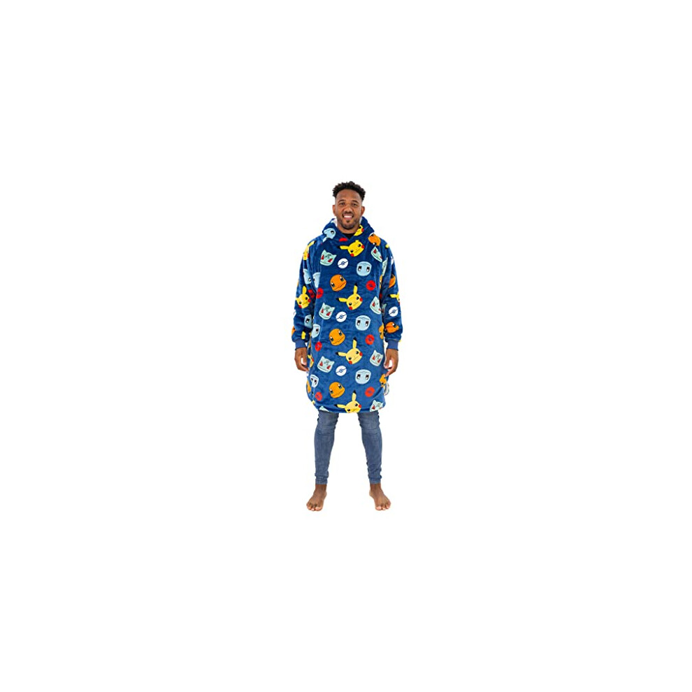 Hugzee Oversized Wearable Hooded Fleece | Super Warm and Cosy Sherpa Lined, Pokemon Design | Perfect For Teens, Women and Men, One Size Suggested