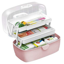 Medicine Box,First Aid Box,Portable Medicine Chest Storage,Organizer Box,Fold 3-Layer Large Medicine Cabinet,Storage Case For Home,Outdoor, Pink