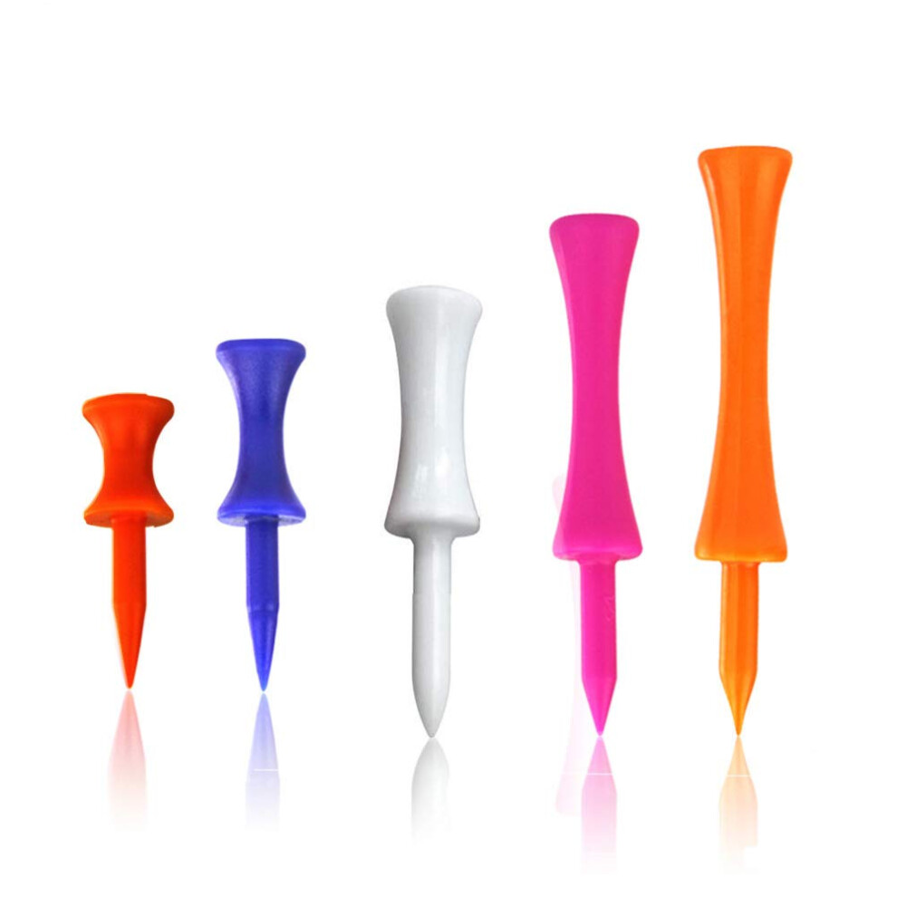 Castle Golf Tees, 100 Pack Step Down Plastic Golf Tees, Durable Mixed Colour Graduated Plastic Tees in 5 Assorted Sizes (32mm, 39mm, 51mm, 59mm, 70mm)