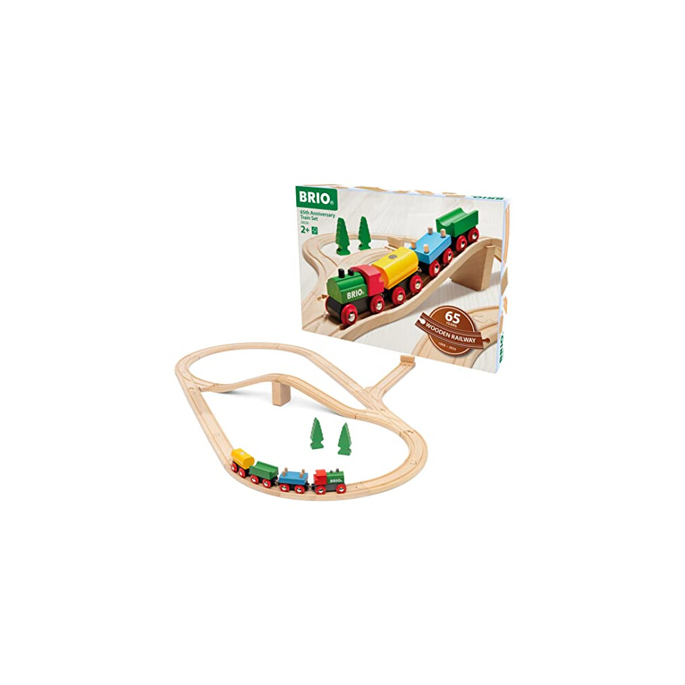 Classic Wooden Railway Train Set for Kids Age 3 Years Up - 65th Anniversary Edition