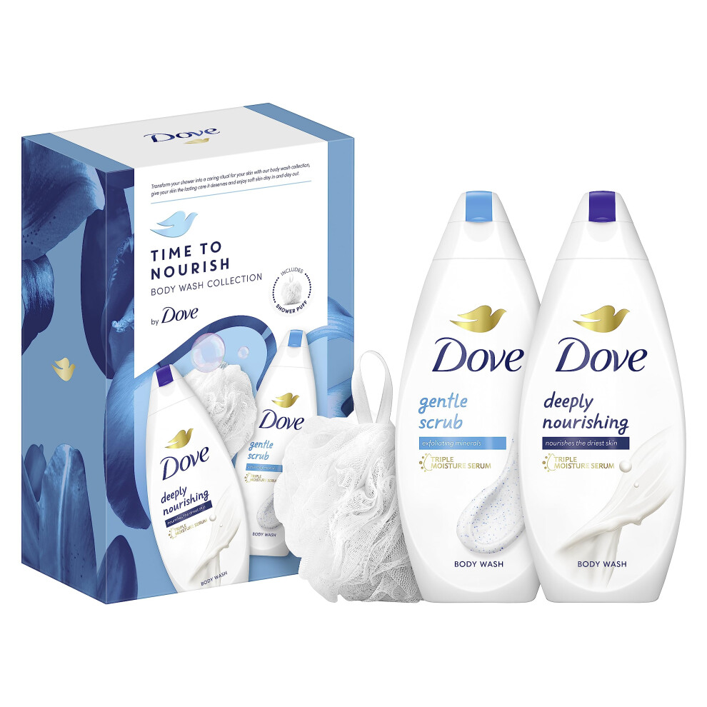 Time to Nourish Body Wash Collection Gift Set with a luxury shower puff perfect gifts for her 2 piece