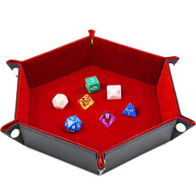 Double Sided Dice Tray, Folding Hexagon PU Leather and Burgundy Velvet Dice Holder for Dungeons and Dragons RPG Dice Gaming D&D and Other Table Games
