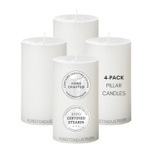 Kunstindustrien Pillar Candles, Handmade, RSPO Certified, Dripless & Smokeless Church Candles, White Candles Long Burning 70 Hours per Candle,