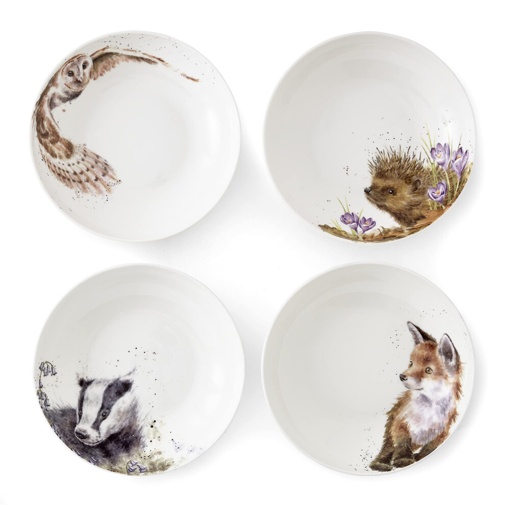 Wrendale Royal Worcester 22 Centimetre Ceramic Pasta Bowl Hedgehog Badger Fox And Owl Set Of 4
